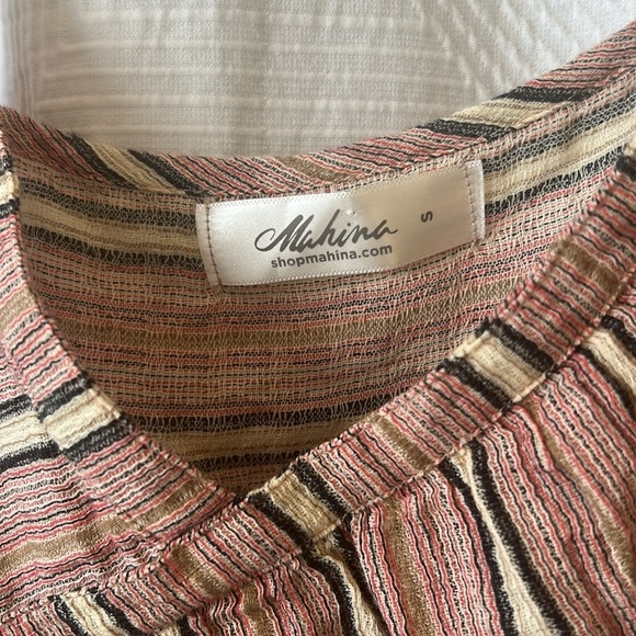 MAHINA Striped Brown Sleeveless Top Adjustable Straps Size Small - Picture 3 of 8